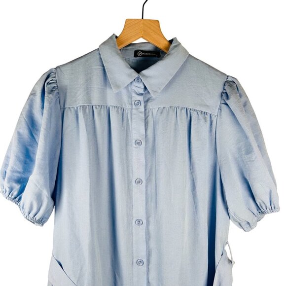 PRETTYGARDEN Summer Button Up Size Medium Bric Brac Maxi Dress Blue White Pom - Picture 6 of 7